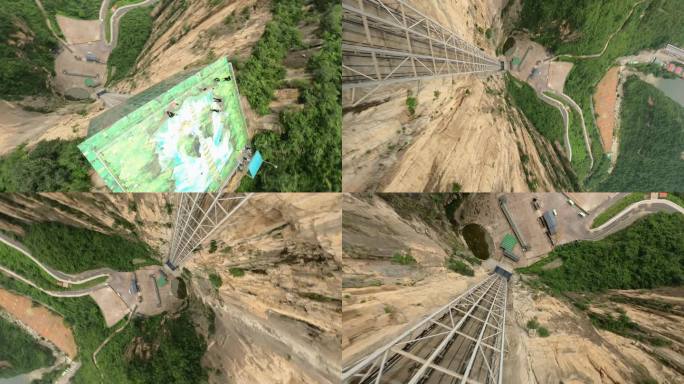 FPV拍摄八泉峡悬崖电梯跳楼俯冲视角