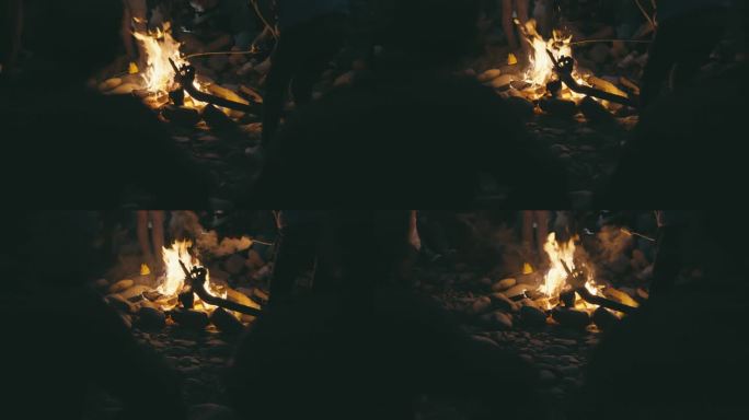 视频传达了朋友们围坐在火堆旁，享受夏夜的温暖和安慰，在熊熊燃烧的火堆旁创造难忘的回忆。把棉花糖放在火