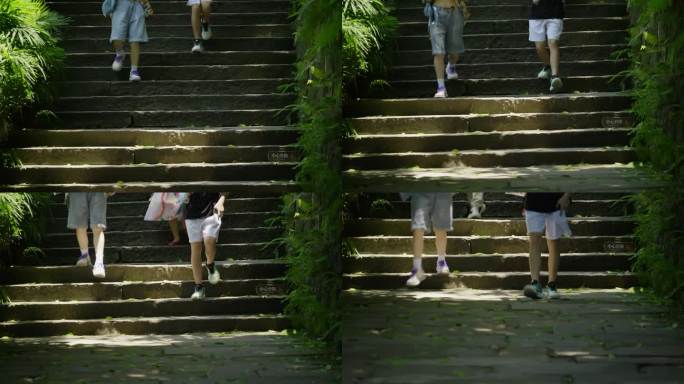 诗意 阳光 台阶 人物 走下台阶