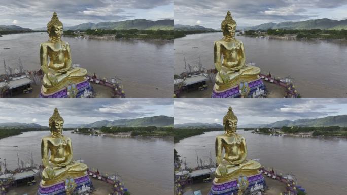 泰国缅甸老挝金三角公园湄公河航拍景观
