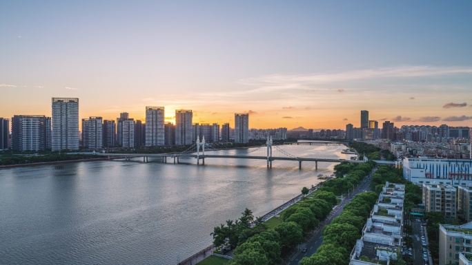 珠海香洲区白石桥城市日落夜景