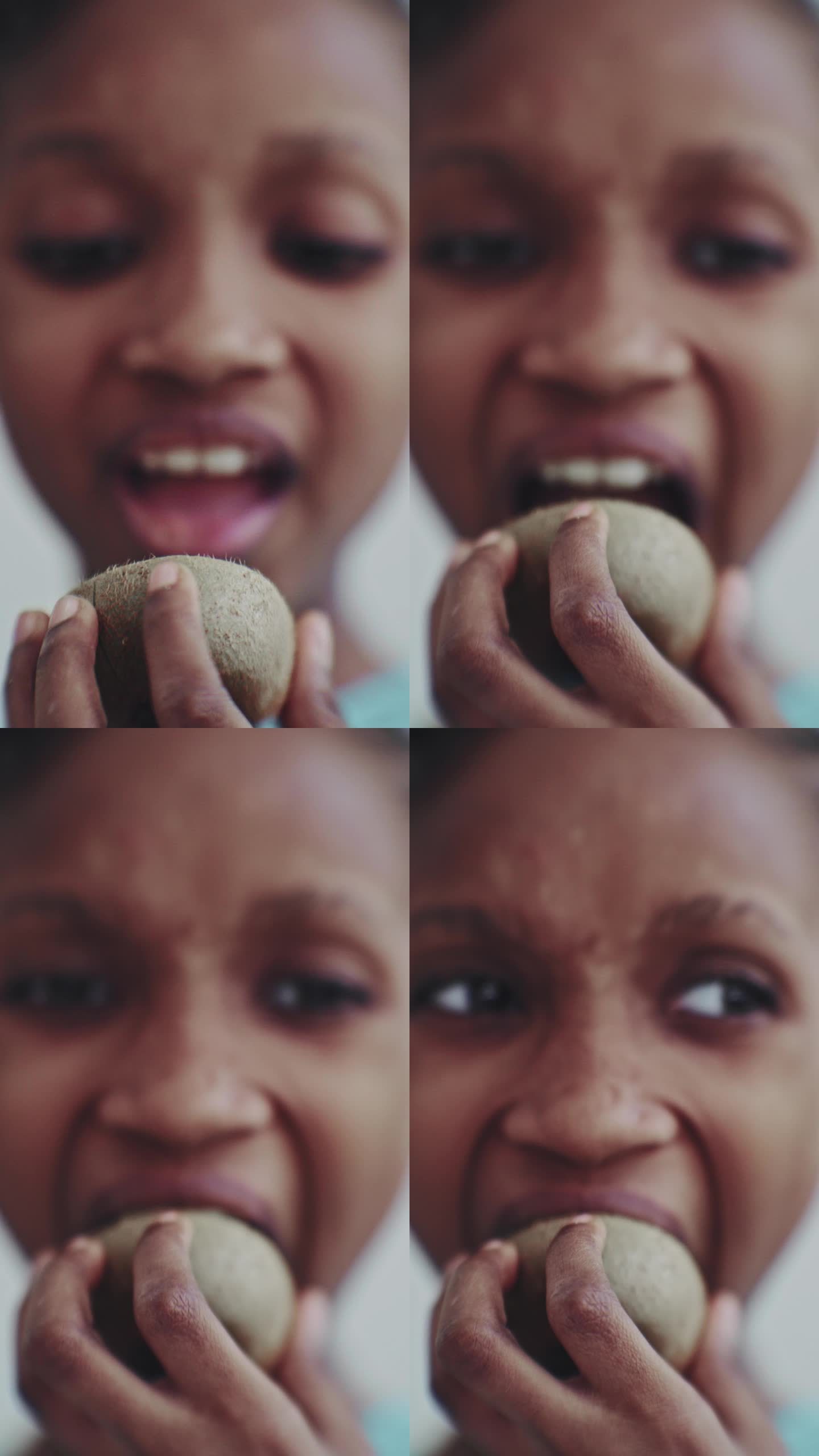 一个女孩在吃猕猴桃