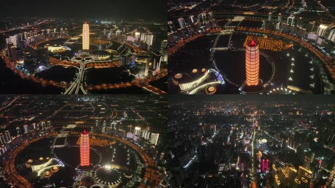 郑州中央商务区千玺广场夜景4K航拍