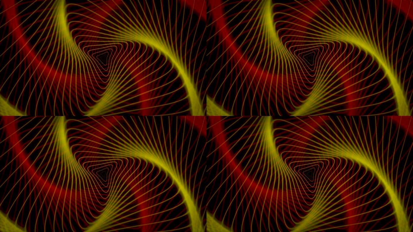 数字红黄丝线波抽象数字几何光背景，数字粒子网络或技术背景，动画无缝循环背景4k企业演示空墙纸