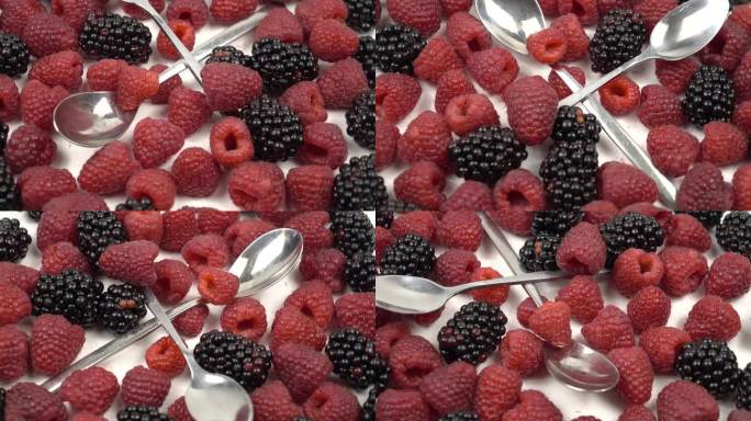 茶匙，树莓和黑莓，背景