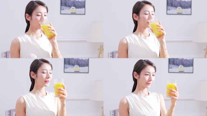 美女喝橙汁 橙汁 果汁 鲜活  tvc