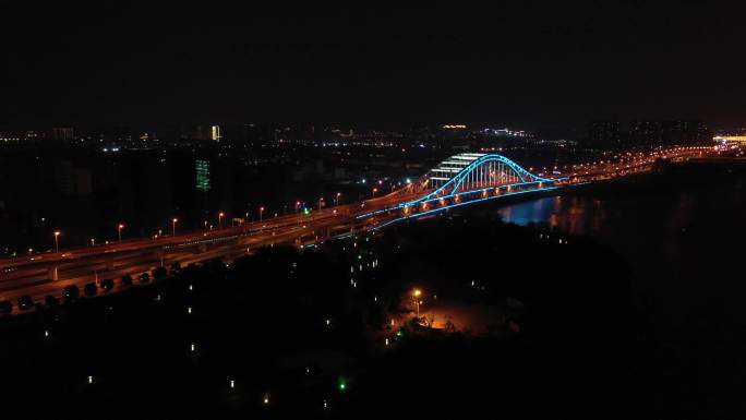 苏州市吴中区东环南路斜港大桥高架夜景航拍