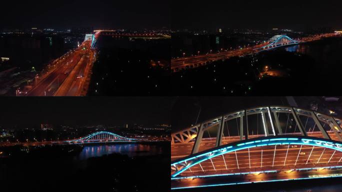 苏州市吴中区东环南路斜港大桥高架夜景航拍