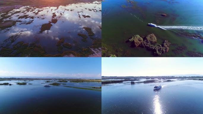 4K沙漠湿地湖景游船湖泊