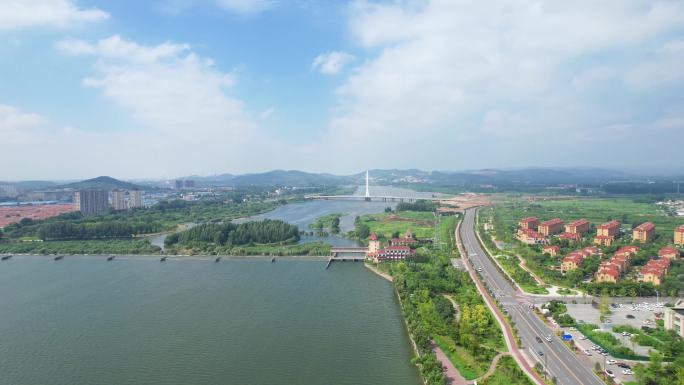 山东沂水城市沂河航拍