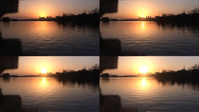 日出延时，波光粼粼湖面，夕阳，南湖