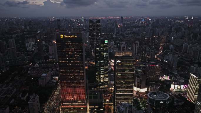 南京西路静安嘉里中心夜景航拍