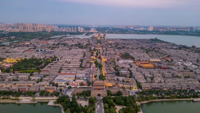 航拍聊城古城延时聊城水上古城