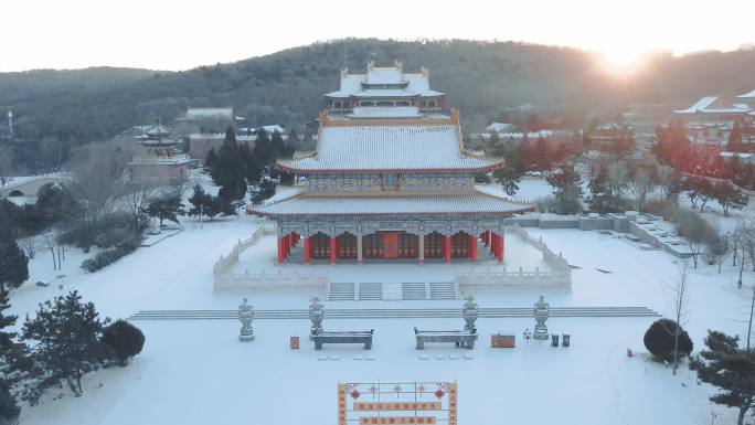 玉佛苑雪辽宁鞍山二一九公园航拍素材