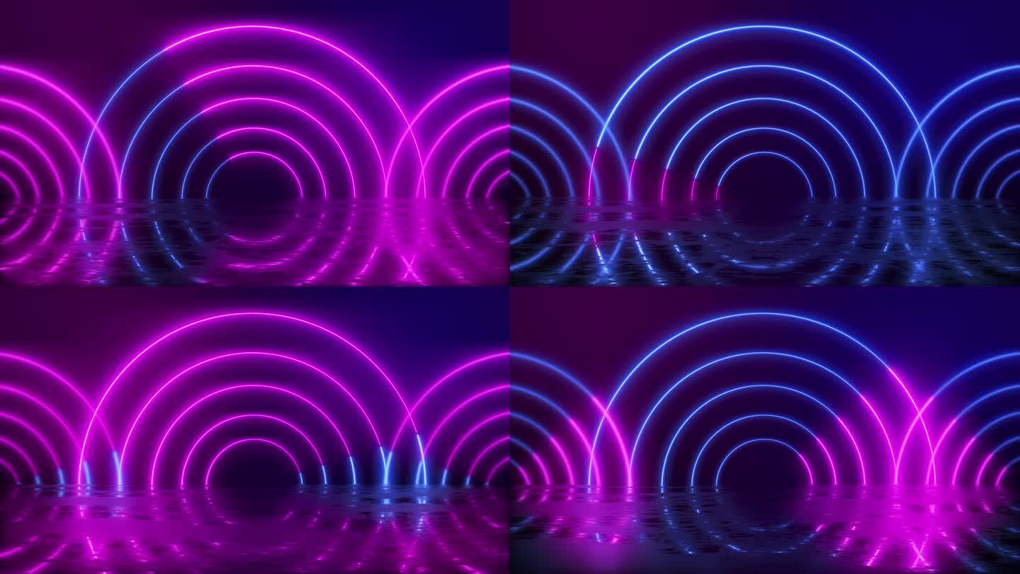 4K 3D光速，霓虹灯在运动。美丽的烟花，爆炸，大