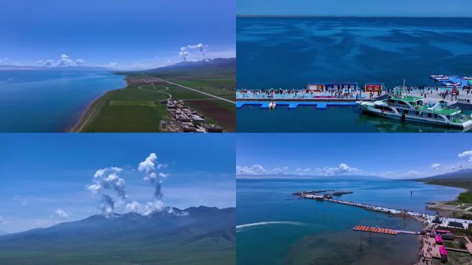 航拍青海湖二郎剑景区游客旅游