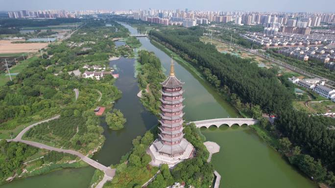 江苏宿迁城市地标建筑九龙七凤宝塔航拍