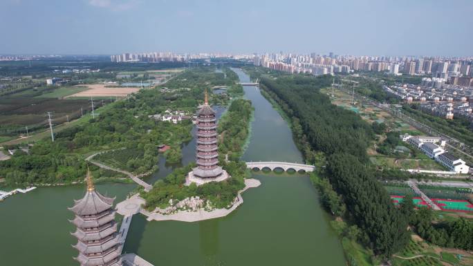 江苏宿迁城市地标建筑九龙七凤宝塔航拍