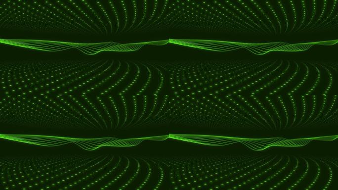 数字丝绸绿点线波抽象数字几何光背景，数字粒子网络或技术背景，动画无缝循环背景4k企业演示空墙纸