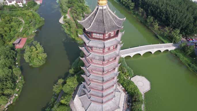 江苏宿迁城市地标建筑九龙七凤宝塔航拍