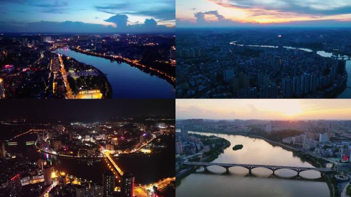 4K内江夜景延时航拍城市空镜头西林大桥