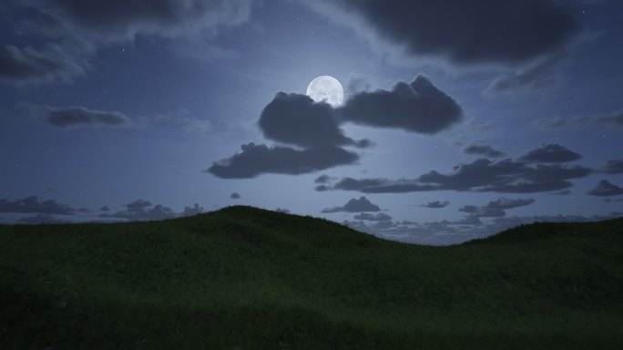 4k草原夜晚圆月满月