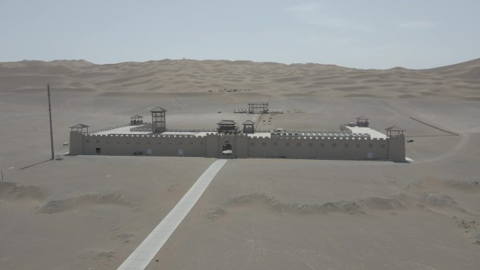 沙漠 车队 建筑 航拍 沙城
