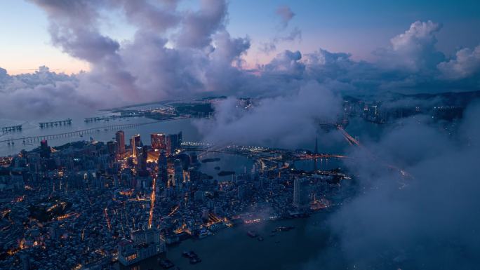 航拍澳门大景4k延时夜景