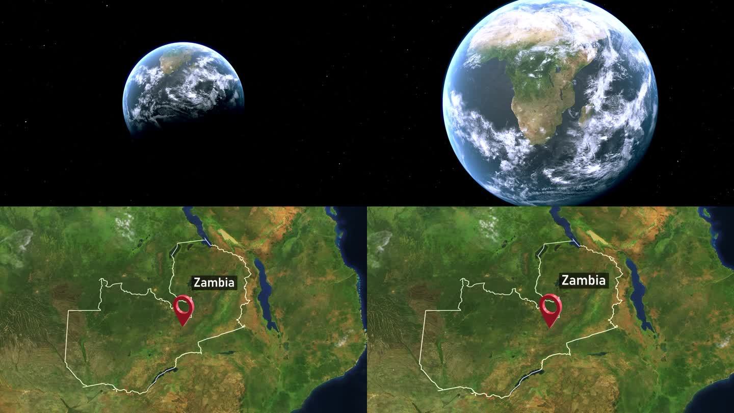 赞比亚国家地图从太空到地球缩放