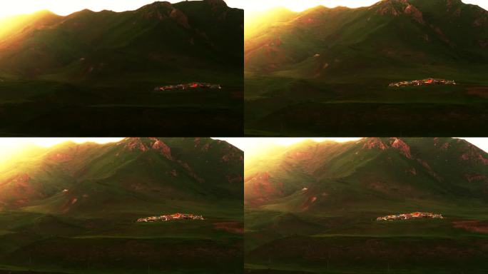 太阳升起 照耀大山草原经幡 藏族虔诚信仰