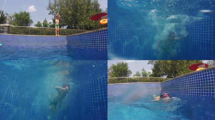 水下摄影儿童夏天游泳池跳水游泳玩耍