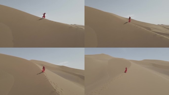 沙漠 人物 走动 航拍 黄沙