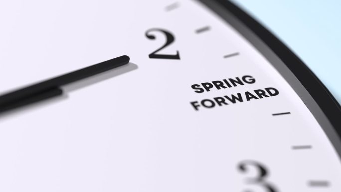 时间向前进。挂钟上的时间显示春天快到了。