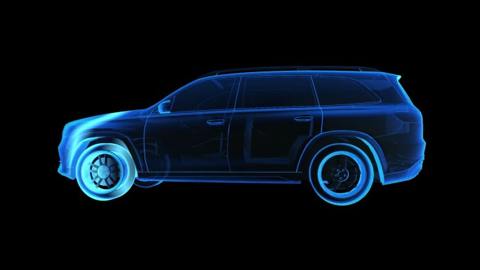 奔驰GLS450车全息蓝色科技通道素材