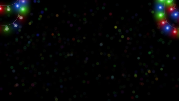 4K彩色灯泡串。循环圣诞主题框架图案。闪烁的