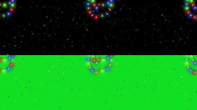 4K彩色灯泡串。循环圣诞主题框架图案。闪烁的