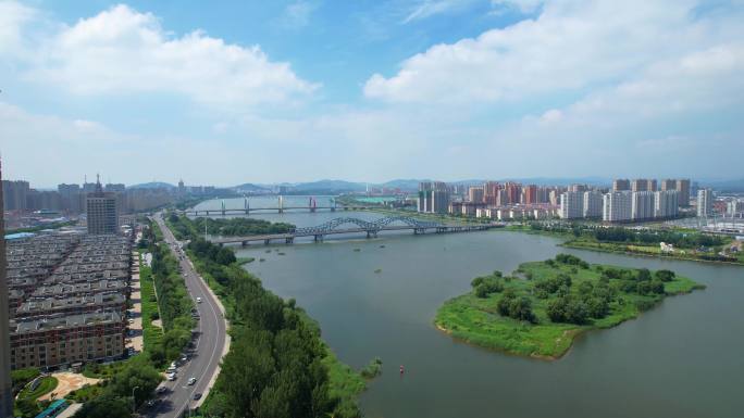 沂水县城市沂河航拍