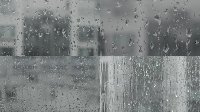 下雨天玻璃水珠雨滴实拍视频素材