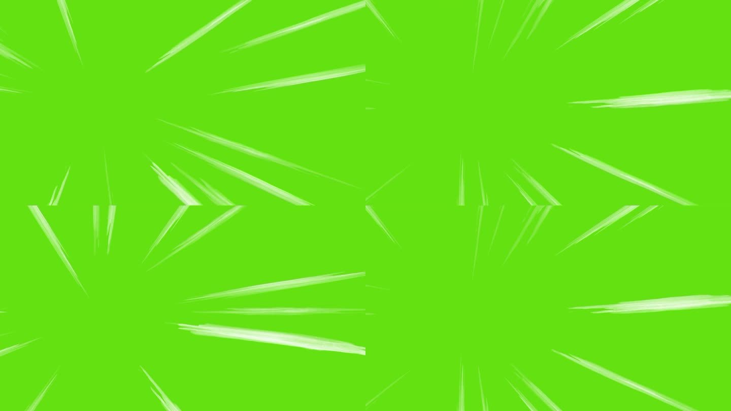 动画速度线背景动画绿屏。径向漫画光速线移动孤立的背景。强大的速度线
