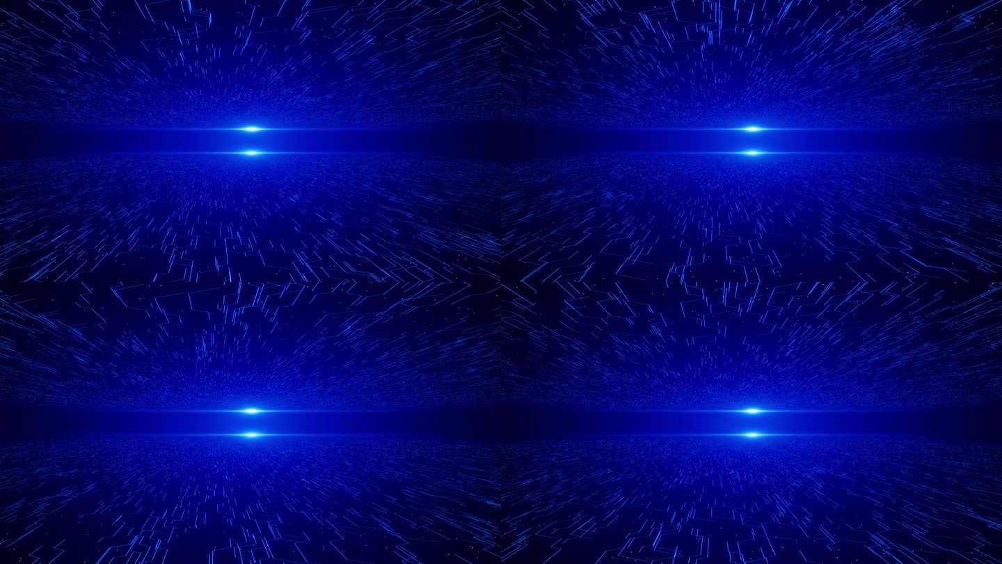 蓝色数字空间科幻隧道超宇宙与发光粒子波全息图HUD。4 k 3 d