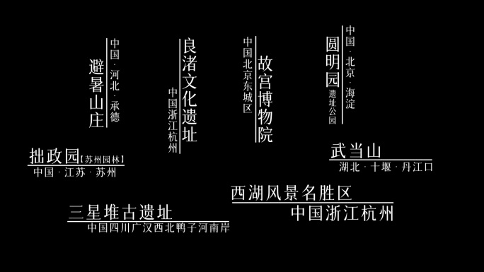 简约景点地名白色文字标题（无插件）