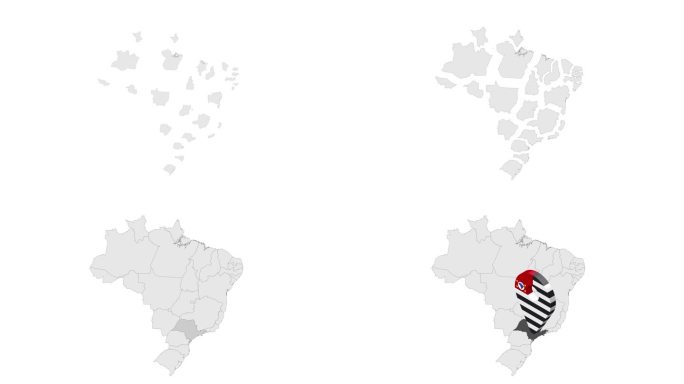 巴西地图上圣保罗州的位置。3d圣保罗旗地图标记位置别针。巴西地图显示了不同的部分。巴西动画地图。4K