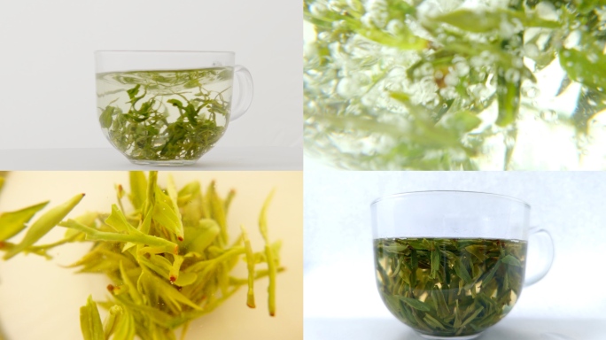 玻璃茶杯冲泡绿茶过程 多角度组镜