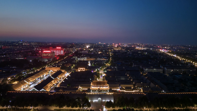 航拍潍坊青州古城延时航拍青州古城夜景