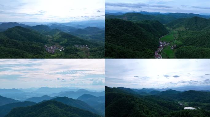 航拍清晨重峦叠嶂群山风景