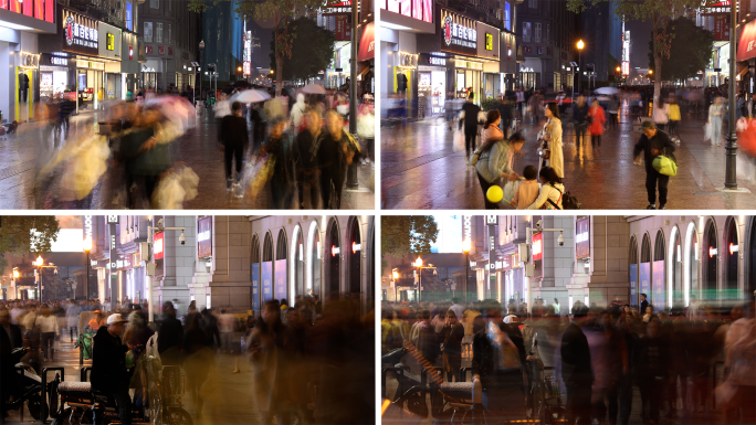 武汉江汉路步行街 夜景人流延时