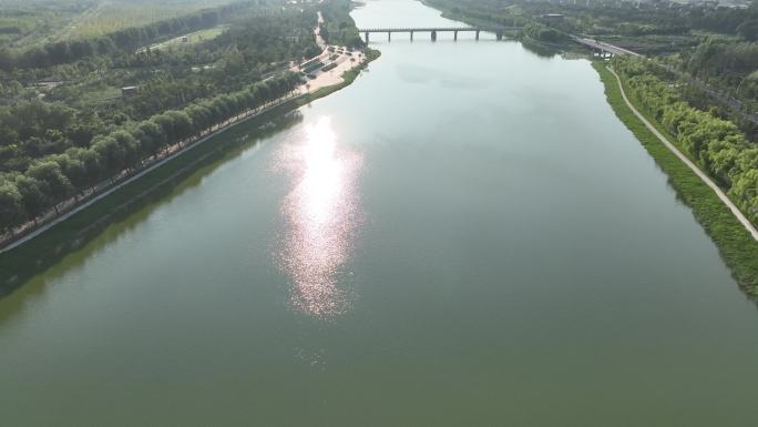 河南郑州河流贾鲁河生态绿化航拍