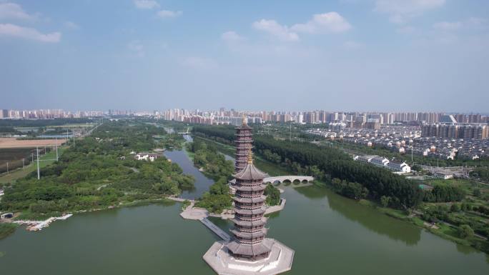 江苏宿迁城市地标建筑九龙七凤宝塔航拍