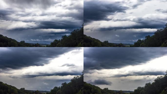 克罗地亚乡村的山丘上，暴风雨云的时间流逝