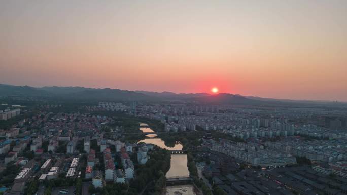 航拍青州古城延时航拍青州古城日落青州夜景